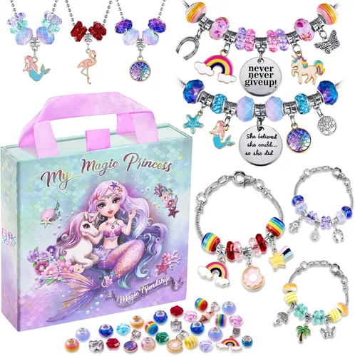 Kit para hacer pulseras con abalorios y juguete de unicornio/sirena para niñas: ideal para manualidades para niñas de 8 a 12 años que inspiran
