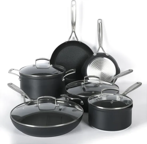 Babish Juego de 10 Piezas de Ollas y Sartenes Anodizado Duro Láser Titanio Forever Tecnología Antiadherente Duradero - Negro Negro (juego de