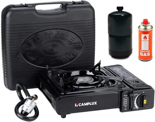 Miniatura 9 de Estufa de camping plegable CAMPLUX FoldGo, 7500 BTU, estufa portátil de gas butano, estufa plegable con cassette con bolsa de transporte y quemador