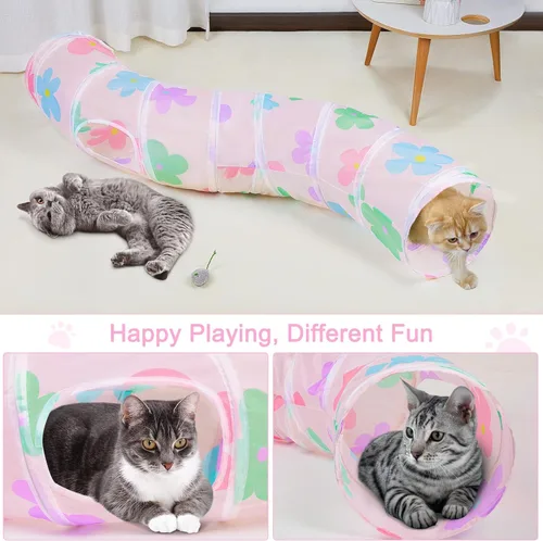 Miniatura 4 de Glittme Túnel para gatos, túneles para gatos de interior, cueva de gatos en forma de S con juguetes para gatos, tubos plegables para gatos y túneles