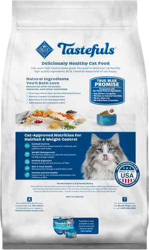 Miniatura 2 de Blue Buffalo Tastefuls Weight & Hairball Control Alimento seco natural para gatos adultos, bolsa resellable de 3 libras