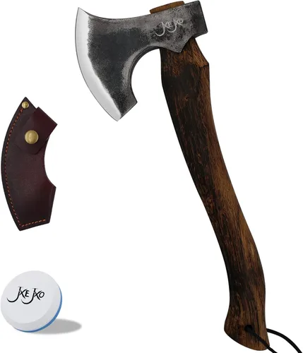 La Frostbreaker - Hacha de camping - Hacha de acero forjado con funda de cuero - Hacha de supervivencia para dividir y cortar madera - Hacha de