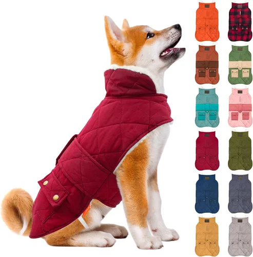 Miniatura 11 de KYEESE Abrigo para Perros Cálido Abrigo de Invierno Acolchado para Mascotas con Agujero para la Correa Chaqueta Suave para Perros con Bolsillo