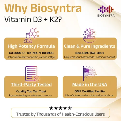 Miniatura 4 de Vitamina D3+K2 con aceite de coco, vitamina D vegana de 5,000 UI y MK7 Vitamina K 110mcg para apoyo óseo, corazón e inmunológico, sin OMG, probado
