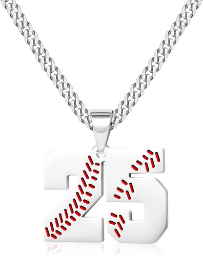 Miniatura 45 de Btysun Collares de béisbol de béisbol número 0-99 dijes de acero inoxidable para hombres, regalos de béisbol, papá, marido, regalo de Navidad