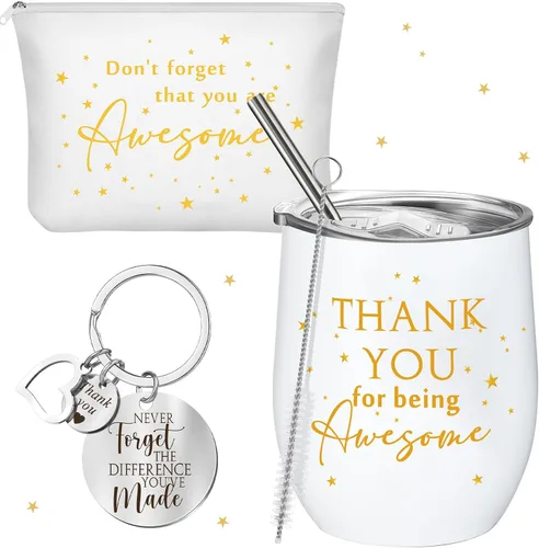 Miniatura 9 de Sieral Regalo de agradecimiento para mujeres, vaso de acero inoxidable de 12 onzas, llavero de agradecimiento y bolsa de maquillaje de lona, regalos