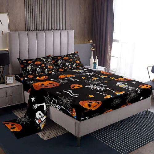 Miniatura 23 de Erosebridal Juego de sábanas de calavera para niños, tamaño individual, para Halloween, esqueleto gótico bailarín, juego de sábanas para niños