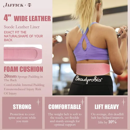 Miniatura 3 de Jaffick Cinturón de levantamiento de pesas para mujer, cinturones de cuero para gimnasio, cintura baja, soporte de espalda para mujeres y hombres