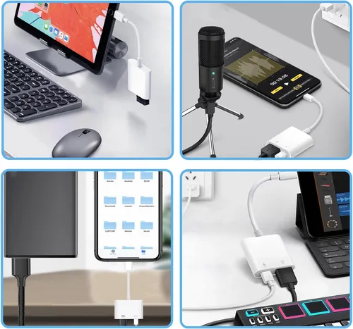 Miniatura 9 de [Certificado MFi de Apple] Adaptador de cámara Lightning a USB con puerto de carga, cable OTG portátil USB3.0 hembra para iPad para conectar lector