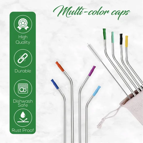 Miniatura 4 de Tapas de bambú para tarros de masón con agujero para pajilla, popotes reutilizables de acero inoxidable con puntas de silicona de colores, cepillo