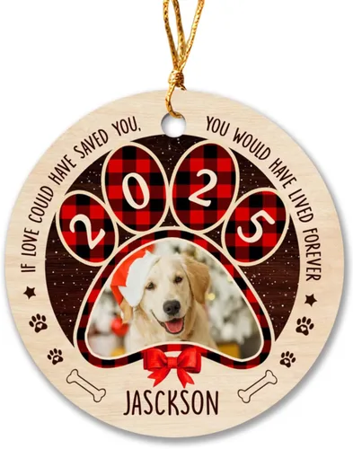 Miniatura 19 de Marco de fotos personalizado para perro, adorno de Navidad 2025 – Nombre y año personalizados para decoración de árboles, adorno de imagen