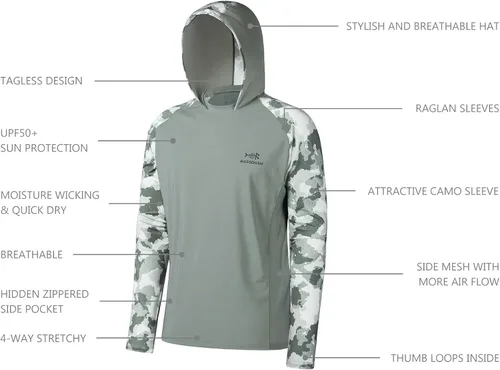 Miniatura 4 de BASSDASH Camisa de pesca de rendimiento UPF 50 para hombre, sudadera con capucha de camuflaje de manga larga FS17M