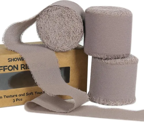 Miniatura 26 de 3 rollos de cinta de gasa con flecos hecha a mano, de chifón, color negro, de 1.5 pulgadas de ancho x 7 yardas de largo, cinta estilo seda
