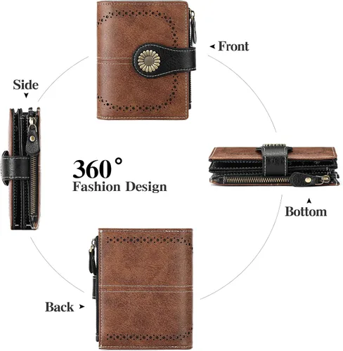 Miniatura 112 de SENDEFN - Billetera pequeña de piel auténtica para mujer, diseño plegable con ventana para tarjeta de identificación