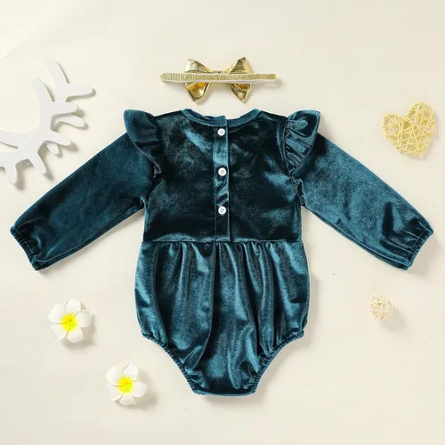 Miniatura 44 de GRNSHTS Ropa de primer cumpleaños para niña de terciopelo de un año de edad, mameluco de manga larga + diadema, 2 piezas de trajes de pastel