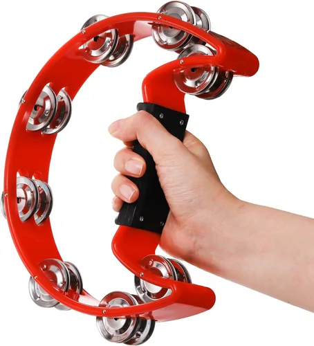 Miniatura 3 de Eorbow Pandereta de 12 piezas para adultos, pandereta de media luna de mano con pandereta de pie, palos de ritmo de madera y agitadores de huevos
