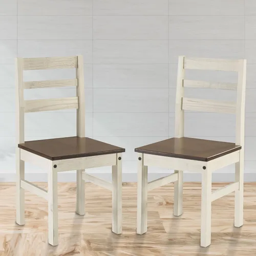 Miniatura 7 de Furniture Dash Silla de comedor de madera maciza, juego de 2, silla de cocina sin brazos de granja con respaldo de escalera, ideal para sala