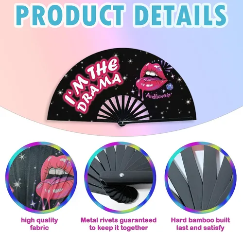 Miniatura 5 de Abanico de botas en el suelo, ventilador de mano plegable grande para mujeres y hombres, ventiladores para baile de línea para raves, EDM, fiesta