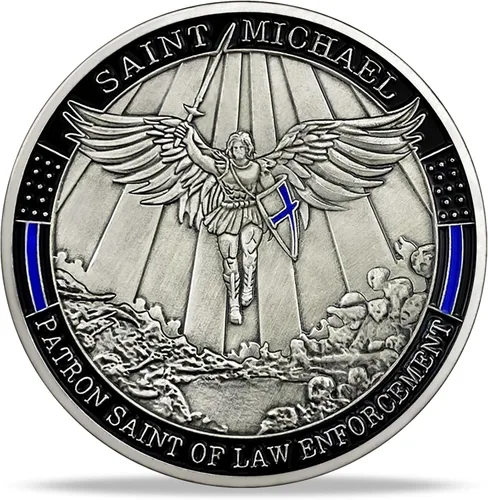Miniatura 2 de BHealthLife San Miguel Policía Oración Desafío Moneda Aplicación de la Ley Delgada Línea Azul Monedas Conmemorativas Regalo