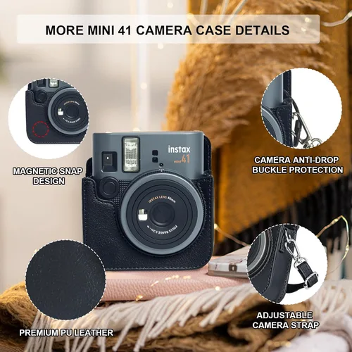 Miniatura 3 de Mini 41 Funda protectora para cámara instantánea Fujifilm Instax Mini 41, funda de cuero PU retro para cámara Mini 41 con álbum de fotos mini de 64