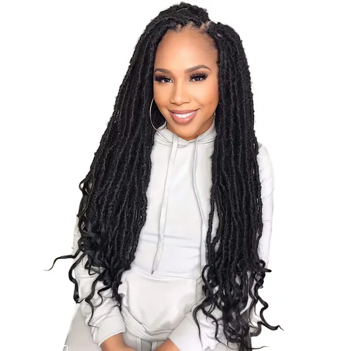 Miniatura 15 de Niseyo Wild Locs - Rastas sintéticas desgastadas de 14 pulgadas con extremos rizados, 8 paquetes de cabello largo y suave con bucles preformados