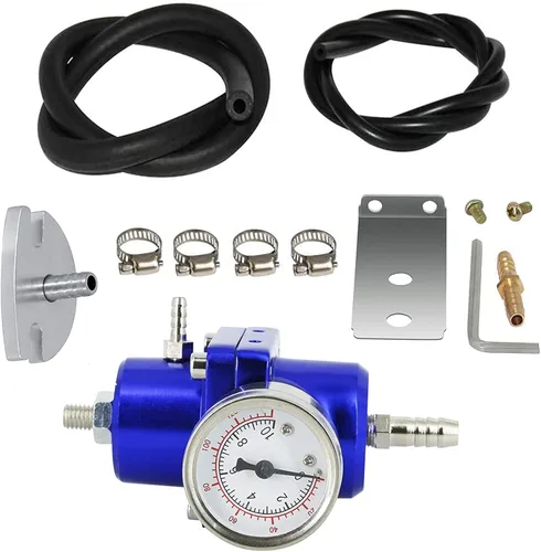 Miniatura 9 de Kit de regulador de presión de combustible ajustable universal con medidor de 0-140 PSI Regulador de presión de inyección de aceite de gas de Negro