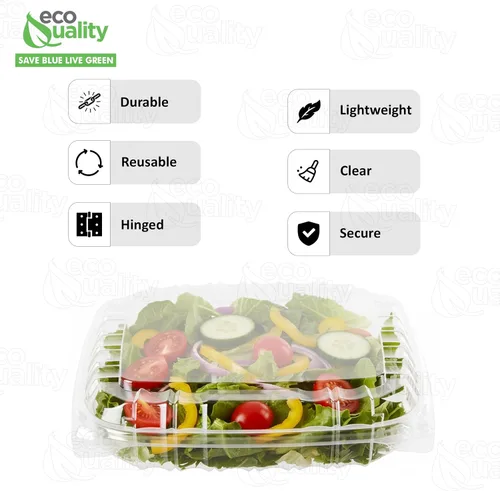 Miniatura 2 de EcoQuality Recipiente de plástico transparente con tapa con bisagras, 8 x 8 x 2 pulgadas, recipiente para llevar con un solo compartimento