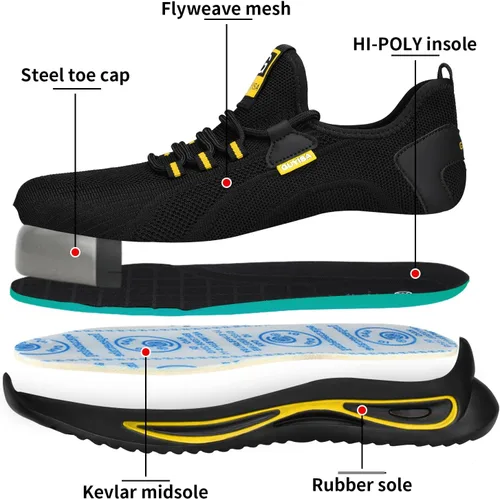 Miniatura 8 de GLANOUDUN Zapatos con punta de acero para hombre, zapatos de trabajo para hombres, zapatos de seguridad ligeros y cómodos, puntera de acero, zapatos