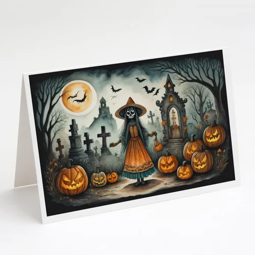 Miniatura 46 de Caroline's Treasures DAC2223GCA7P - Tarjetas de felicitación y sobres de Halloween espeluznantes de gato negro, paquete de 8 tarjetas en blanco