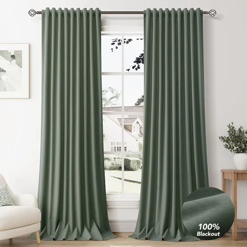 Miniatura 17 de Natural Linen 100% Blackout Curtains for Bedroom 98 Inch Length 2 Panels Set Back Tab Cream Neutral Farmhouse Living Room Darkening Curtain Track