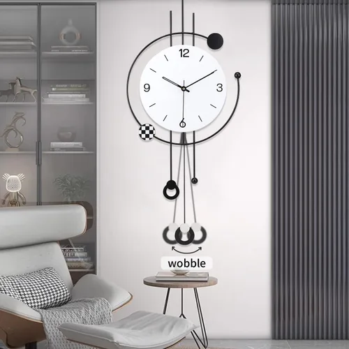 Miniatura 5 de Reloj de pared grande y moderno para decoración de sala de estar, reloj decorativo grande de pared de péndulo, funciona con pilas, no hace tictac