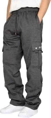 Pantalones deportivos de forro polar tipo cargo para hombre, con cintura elástica, con cordón ajustable, holgados, con bolsillos