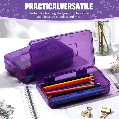 Miniatura 3 de Fainne Paquete de 24 Cajas de Lápices para la Escuela de Plástico Transparente Caja Grande de Crayones de Plástico a Granel Apilable Organizador