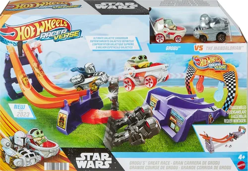 Miniatura 6 de Hot Wheels Star Wars RacerVerse - Juego de pistas de autos de juguete y 2 corredores fundidos a presión, Grogu's Great Race, U44Inspirado en Star