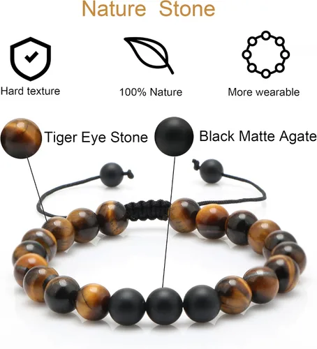 Miniatura 6 de JoycuFF Healing Bracelet for Men 8mm Black Matte Agate Stone Father Brother Son Boyfriend