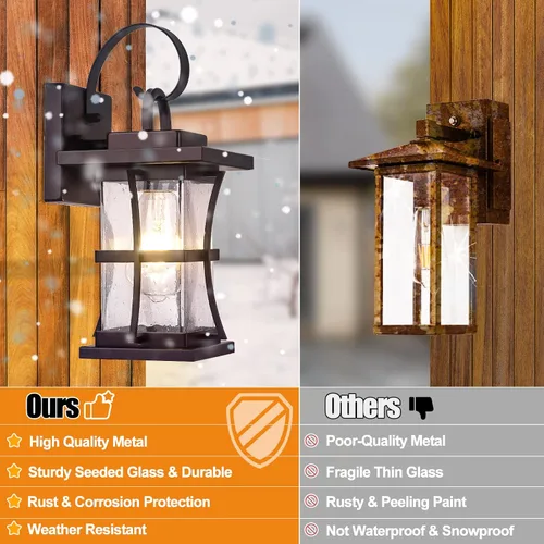 Miniatura 5 de 2 paquetes de luz de pared para exteriores, lámpara de exterior de bronce cepillado al óleo, impermeable, apliques para porche, iluminación montada