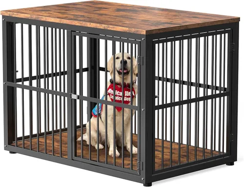 Miniatura 9 de Lyromix Mueble de jaula para perros de 27'' con 3 puertas, mesa auxiliar de jaula de madera resistente, jaula interior para cachorros para perros