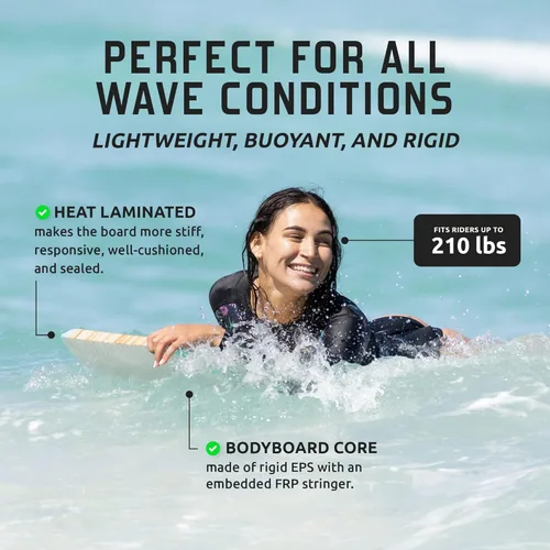 Miniatura 5 de THURSO SURF Quill 42'' Tabla de bodyboard ligera y duradera con núcleo EPS, cubierta IXPE, base pulida de HDPE, puntal FRP, cola crescent, doble