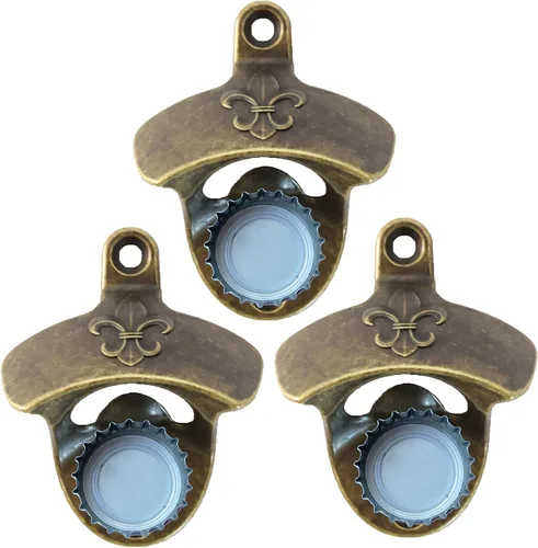Miniatura 6 de Abrebotellas magnético vintage montado en la pared Fleur De Lis Beer Cap Abridor con imanes Montable Bronce Antiguo