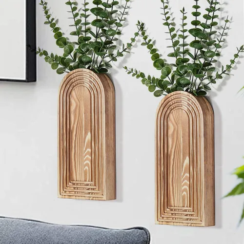 Miniatura 13 de Dnnnii Juego de 2 jarrones de pared de madera, acabado blanco, decoración de pared moderna de granja y bohemio para entrada, pasillo, baño, sala