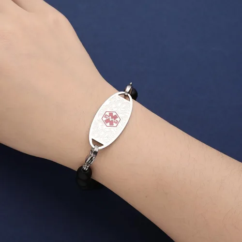 Miniatura 5 de Pulseras personalizadas de alerta médica para mujer, grabado gratis, pulsera de identificación médica de acero inoxidable para mujer