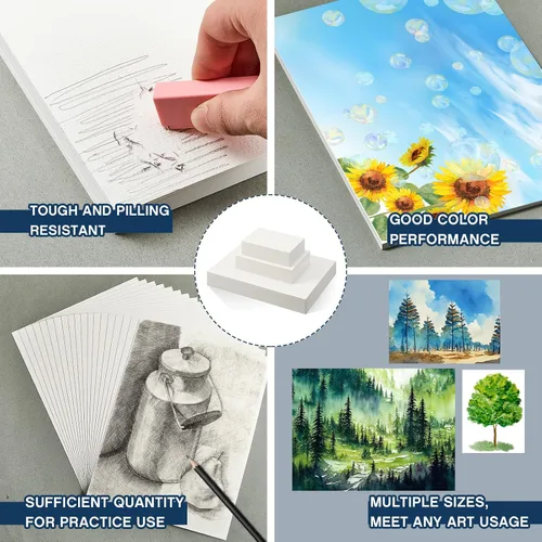 Miniatura 5 de Outus 300 hojas de papel de acuarela de 3 tamaños a granel, papel blanco de prensa en frío de 140 libras/10.58 oz/m², 4 x 6, 5 x 7, 9 x 12 pulgadas