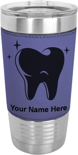 Miniatura 19 de LaserGram Vaso aislado al vacío de 20 onzas, con dientes, grabado personalizado incluido (piel sintética, estilo béisbol)