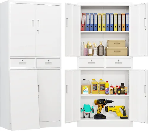 Miniatura 10 de BESFUR Armarios de almacenamiento de metal con estantes y puertas, armario de almacenamiento con cerradura de 36" de altura para oficina en casa