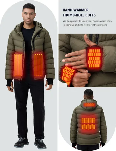 Miniatura 7 de iHood Men's Heated Jacket With 12V Battery Pack-Insulated Lightweight Hooded Hand-Heating Electric Heated Puffer Jacket
