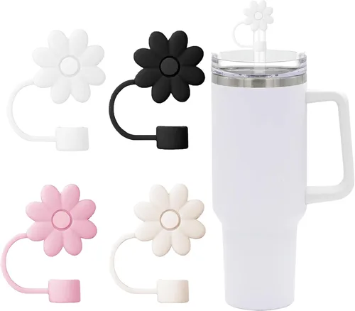 Miniatura 21 de 6 fundas de silicona para popotes Stanley Cups de 30 y 40 onzas, tapas de paja de flores a prueba de polvo, protectores reutilizables para popotes