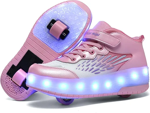 Miniatura 11 de Wooowyet - Tenis con ruedas y luces LED para niños y niñas, con ruedas, USB recargable, cierre de gancho y bucle