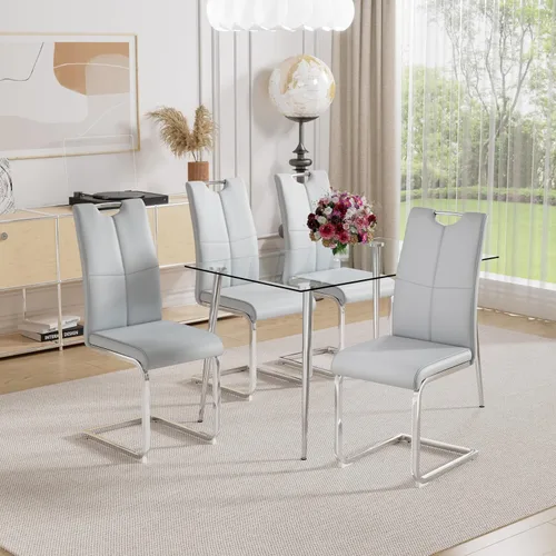 Miniatura 39 de Juego de sillas de comedor modernas (2 unidades) de piel sintética PU con respaldo alto tapizadas con patas doradas de metal para cocina y comedor