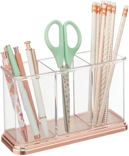 mDesign Organizador de plástico con soporte para tazas, organizador de almacenamiento dividido para escritorios, oficina, mesas, espacios de