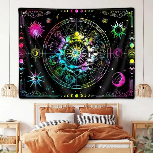 Miniatura 4 de VEIGIKE Tapiz de constelación de astrología del zodiaco, colorido sol y luna, estrellas, tapices para colgar en la pared para adolescentes, niños
